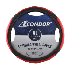 Чохол на кермо Condor XL 41-43см, імітація шкіри, чорний з червоним, перфорований Чохол на кермо Condor XL 41-43см, імітація шкіри, чорний з червоним, перфорований
