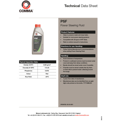 Гидравлическая жидкость Comma POWER STEERING FLUID 1л