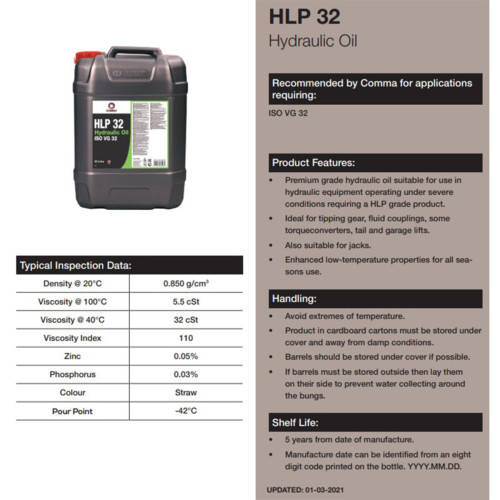 Гідравлічна рідина Comma HLP 32 HYDRAULIC OIL 5л