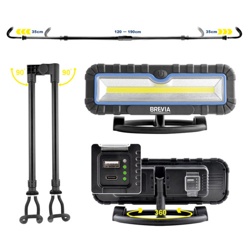 Професійна інспекційна лампа Brevia LED 120-190см 2x10W COB 2x1000lm 2x4000mAh Power Bank, type-C