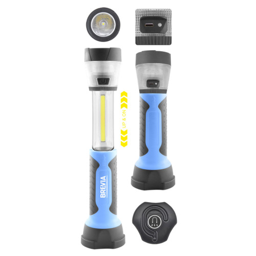 Ліхтар інспекційний телескопічний Brevia LED 3W COB+1W LED+8LED кемпінг 300lm 2000mAh, адаптер AC 220