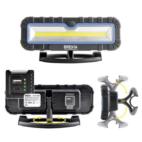 Професійна інспекційна лампа Brevia LED 10W COB 1000lm 4000mAh Power Bank, type-C