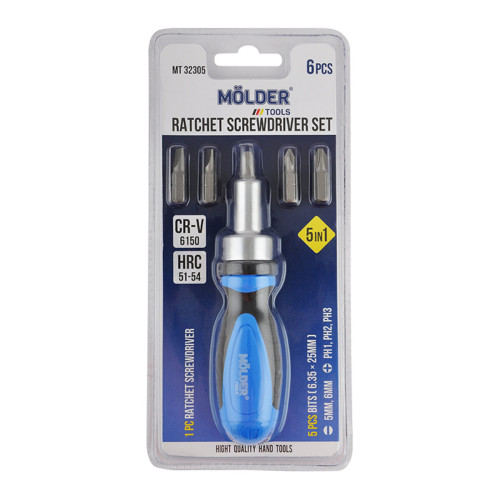 Отвертка реверсивная Molder с комплектом насадок 5в1