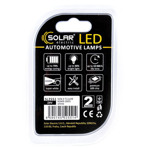 LED автолампа Solar 24V SV8.5 T11x39 6SMD white, 2шт