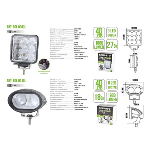 Автолампа світлодіодна BELAUTO EPISTAR Spot LED (9*3w)