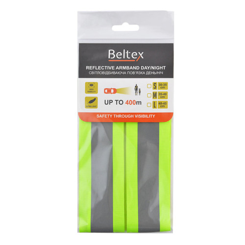 Светоотражающая повязка Beltex желтая день/ночь L 40-45см