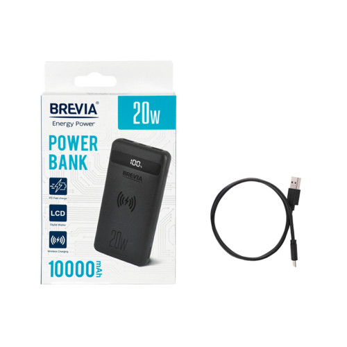 Універсальна мобільна батарея Brevia 10000mAh 20W Wireless Qi10W Li-Pol, LCD