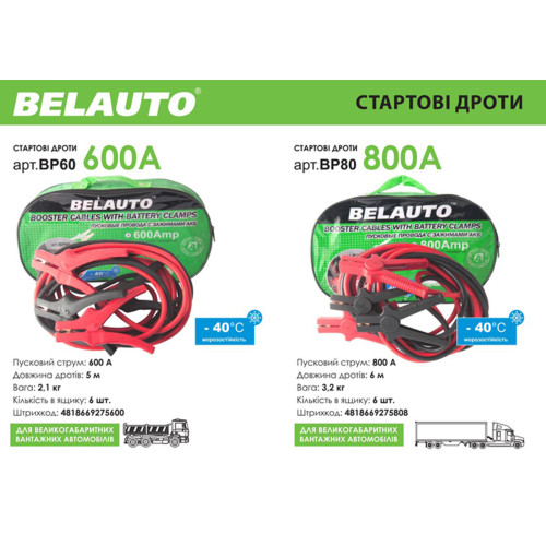 Провода-прикуриватели Белавто 800A, 6м BP80