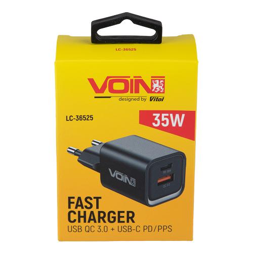 Сетевое зарядное устройство VOIN 35W, 1 USB, QC3.0 18W + 1 PD 35W (LC-36525)