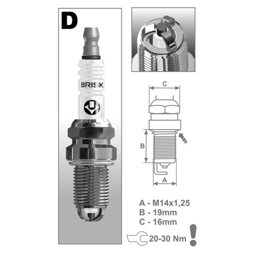 Свічка запалювання Brisk Extra DR15TC, 1шт