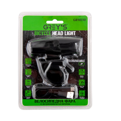 Фонарик на велосипед Grey's LED 1xCree XP-G 400lm 1400mAh microUSB