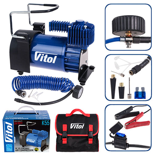 Компрессор ViTOL К-55 10 атм. 23Amp 50л шланг 5,0м с дефлятором клеммы