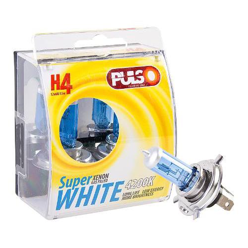 Лампи PULSO, галогенні H4, P43T 12v60, 55w super white, plastic box