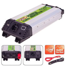 Перетворювач напруги PULSO, IMU-1524, 24V-220V, 1500W, USB-5VDC2.0A, мод.хвиля, клеми