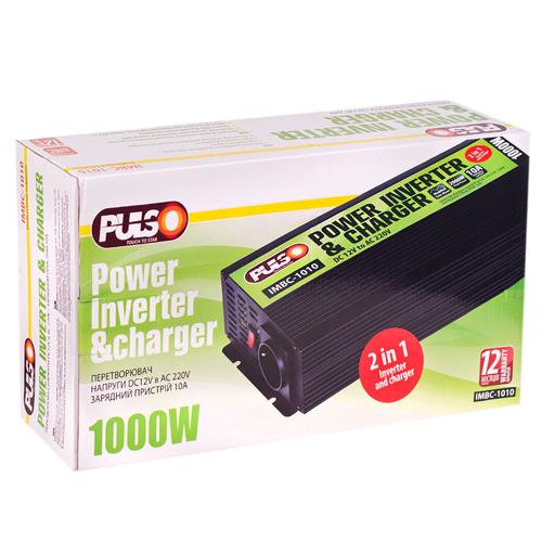 Перетворювач напруги, Зарядн. пристрій PULSO IMBC-1010, 12V-220V, 1000W, 10A, мод.хвиля, клеми