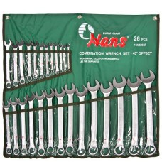 Набір ключів комбінованих вигнутих 45°, 26 пр. 6-32 мм стрічка (166326M) HANS