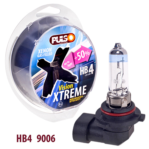 Лампи PULSO, галогенні HB4, 9006, P22D 12v55w+50% X-treme Vision, plastic box
