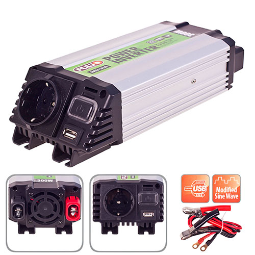 Перетворювач напруги PULSO IMU-320 (12V-220V, 300W, USB-5VDC2.0A, мод.хвиля, Клеми)