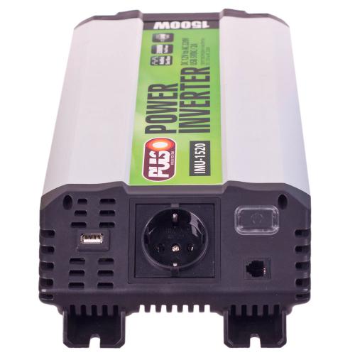 Перетворювач напруги PULSO, IMU-1520, 12V-220V, 1500W, USB-5VDC2.0A, мод.хвиля, клеми