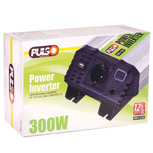 Перетворювач напруги PULSO IMU-320 (12V-220V, 300W, USB-5VDC2.0A, мод.хвиля, Клеми)