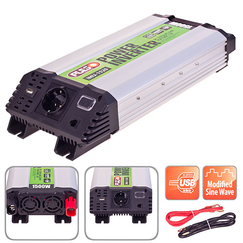 Перетворювач напруги PULSO, IMU-1520, 12V-220V, 1500W, USB-5VDC2.0A, мод.хвиля, клеми