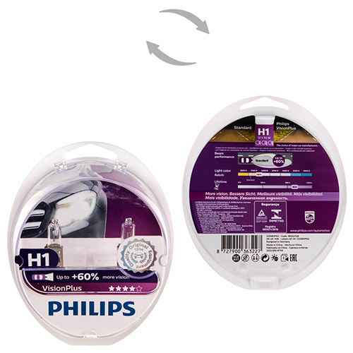 Автолампа Philips Vision Plus H1 +60% 12V 55W P14,5s 2 шт (12258VPS2)