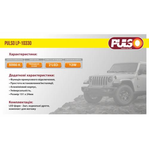 Фари дод., денного світла LP-10330 DRL COB, 8W, 12V, алюміній, 151*24мм