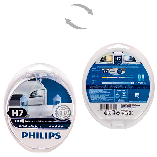 Автолампа Philips White Vision H7 12V 55W PX26d 2 шт. (12972WHVSM) абсолютно белый свет