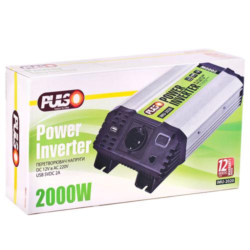 Перетворювач напруги PULSO, IMU-2020, 12V-220V, 2000W, USB-5VDC2.0A, мод.хвиля, клеми