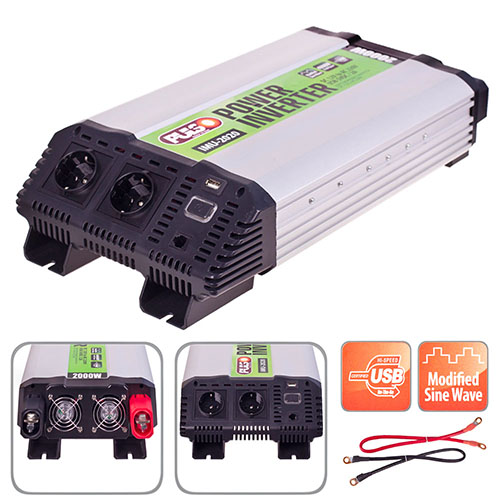 Перетворювач напруги PULSO, IMU-2020, 12V-220V, 2000W, USB-5VDC2.0A, мод.хвиля, клеми