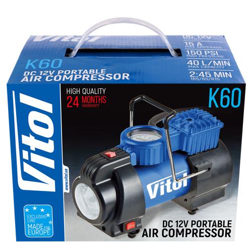 Компресор "ViTOL" К-60 150psi, 15Amp, 40л, лiхтар, прикурювач