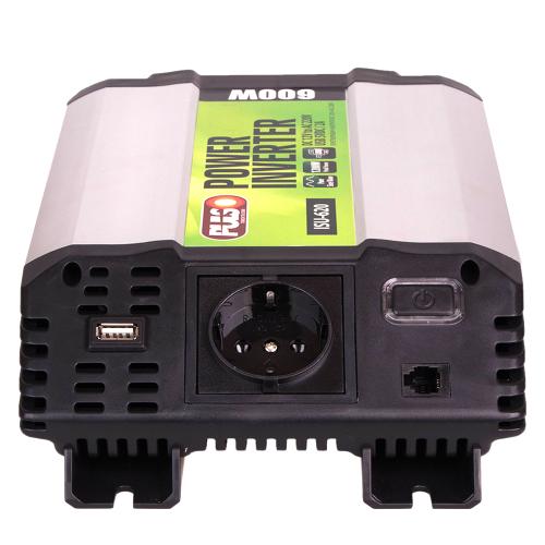 Перетворювач напруги PULSO, ISU-620, 12V-220V, 600W, USB-5VDC2.0A, син.хвиля, клеми