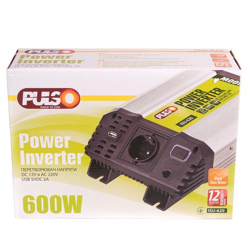 Перетворювач напруги PULSO, ISU-620, 12V-220V, 600W, USB-5VDC2.0A, син.хвиля, клеми