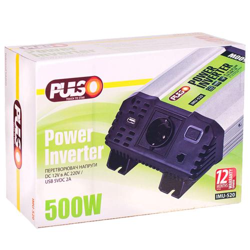 Перетворювач напруги PULSO, IMU-520, 12V-220V, 500W, USB-5VDC2.0A, мод.хвиля, клеми