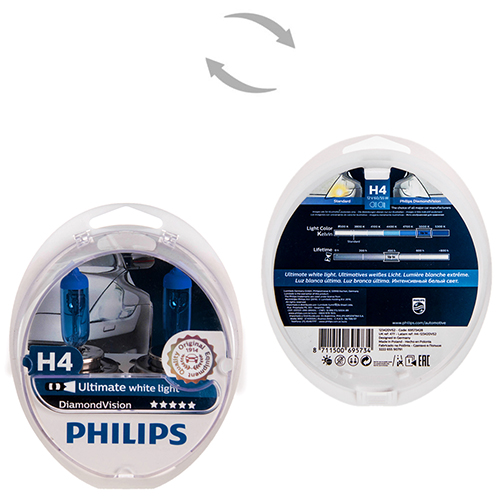 Автолампа Philips Diamond Vision H4 12V 60/55W P43t 2 шт. (12342DVS2) белый холод.свет-голуб.оттен.