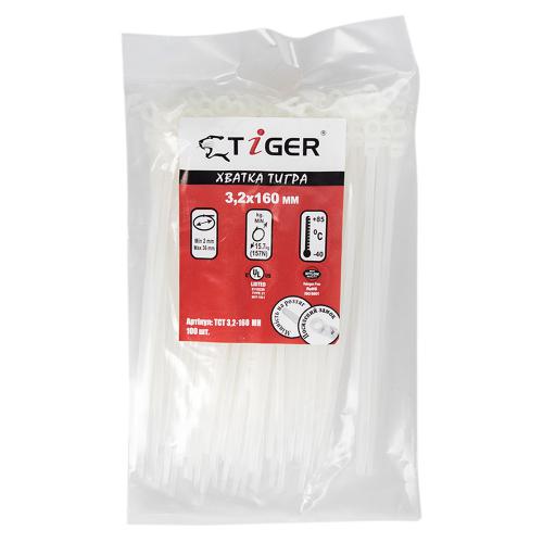 Хомут пластиковий Tiger ТСТ W3.2 х 160 MH 100 шт., уп. бiлiий кiльце