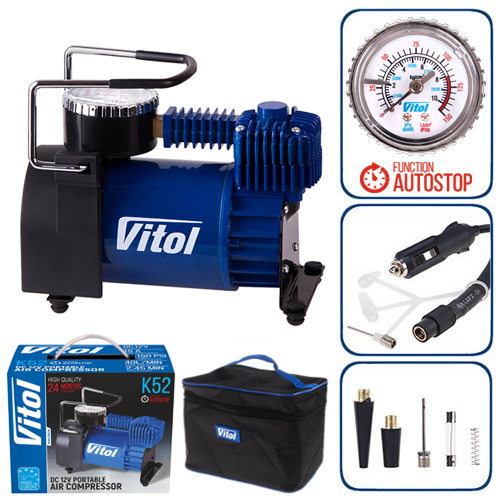 Компрессор ViTOL К-52 10 атм. 15Amp 40л Автостоп прикуриватель