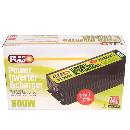 Перетворювач напруги, Зарядн. пристрій PULSO IMBC-810, 12V-220V, 800W, 10A, мод.хвиля, клеми