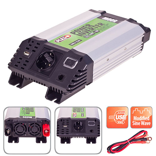Перетворювач напруги PULSO, IMU-520, 12V-220V, 500W, USB-5VDC2.0A, мод.хвиля, клеми