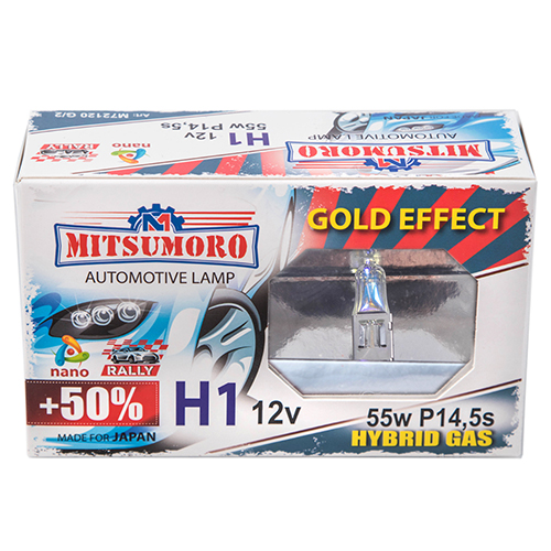 Автолампа MITSUMORO Н1 12v 55w P14,5s +50 gold effect (ближній, дальній, ВТФ)