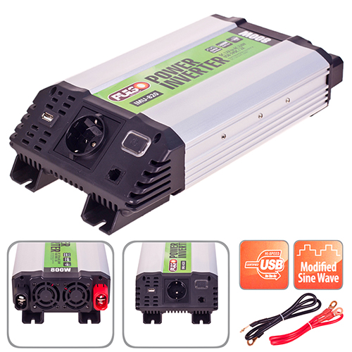 Перетворювач напруги PULSO, IMU-820, 12V-220V, 800W, USB-5VDC2.0A, мод.хвиля, клеми