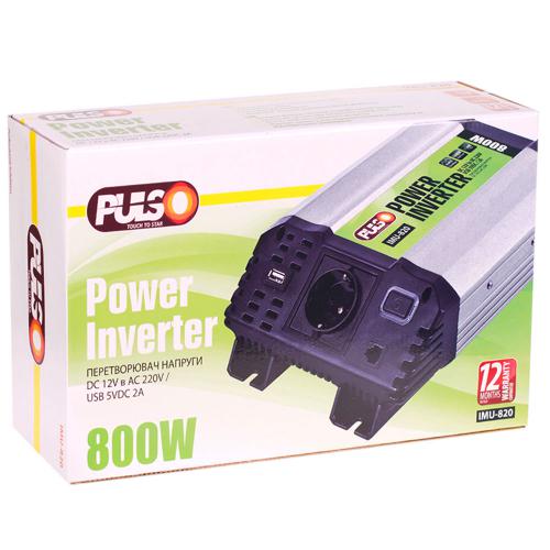 Перетворювач напруги PULSO, IMU-820, 12V-220V, 800W, USB-5VDC2.0A, мод.хвиля, клеми