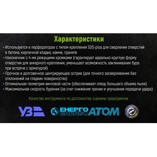 Бур по бетону SDS-plus S4 QUADRO 18x310мм Alloid