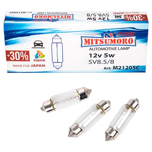 Автолампа MITSUMORO C5W 12 v 5w SV8.5/8 36mm (салон, номер. знак) (M21205C)