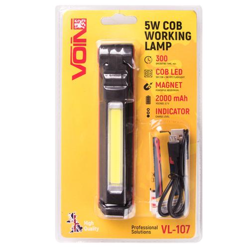 Переноска "VOIN" VL-107, 5W-COB+3W XPE, Power Bank 2000mAh, магнит, инд. заряда (VL-107)