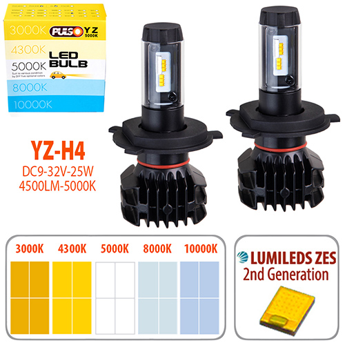 Лампи PULSO YZ, H4-H, L, LED-chips ZES-Philips, 9-32v2*25w, 4500Lm, 3000-4300-5000-6500-10000K