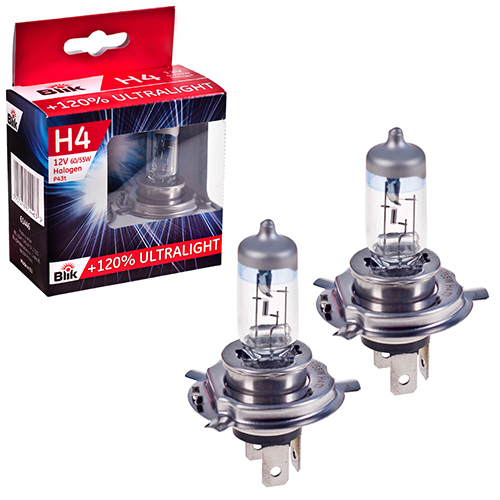Лампа Blik галогенна Н4 12V 60, 55W P43T +120%