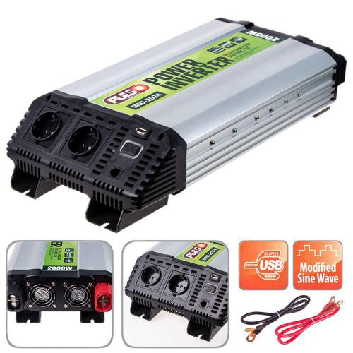 Перетворювач напруги PULSO, IMU-2024, 24V-220V, 2000W, USB-5VDC2.0A, мод.хвиля, клеми