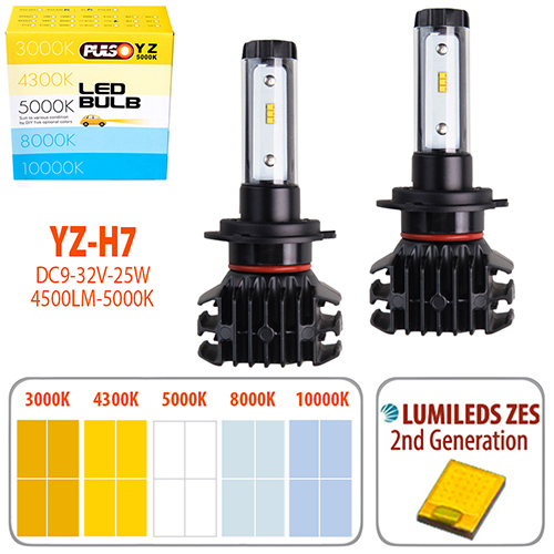 Лампи PULSO YZ, H7, LED-chips ZES-Philips, 9-32v2*25w, 4500Lm, 3000-4300-5000-6500-10000K