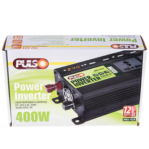 Перетворювач напруги PULSO, IMU-424, 24V-220V, 400W, 4USB-5VDC2.0A, мод.хвиля, клеми